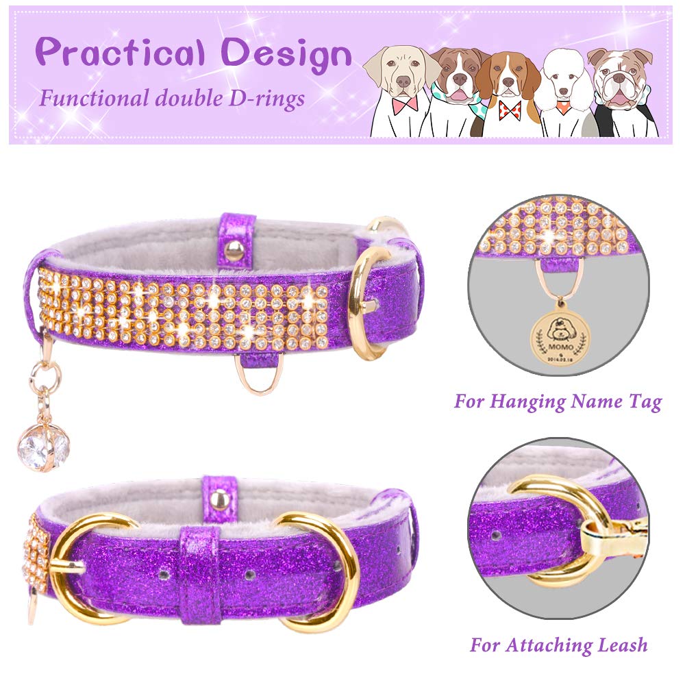 PetsHome Cat Collar, Dog Collar, [Bling Rhinestones] Premium PU Leather with Pendant Adjustable Collars for Cat and Small Dog Extra Small Silvery