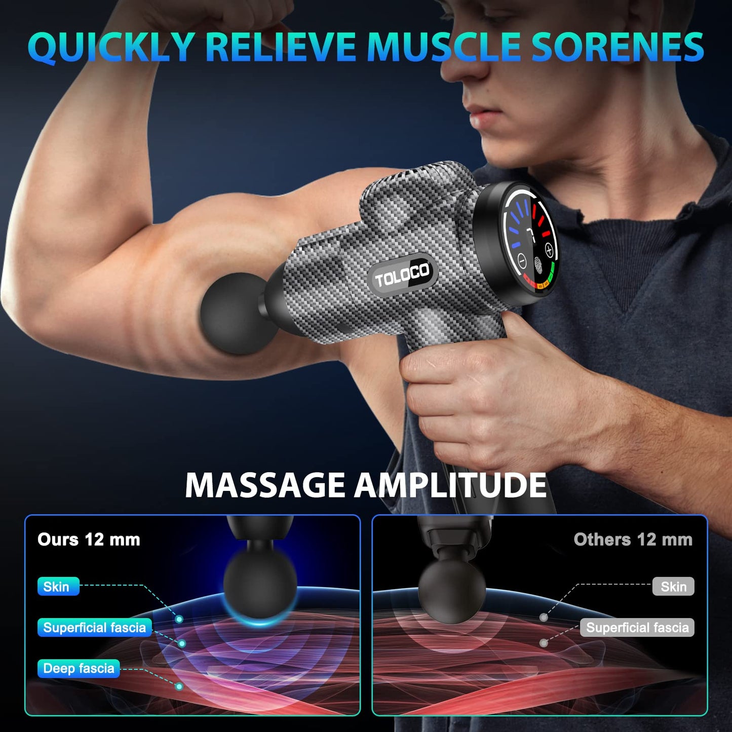 TOLOCO Massage Gun, Deep Tissue Back Massage for Athletes for Pain Relief, Percussion Massager with 10 Massages Heads & Silent Brushless Motor, Black