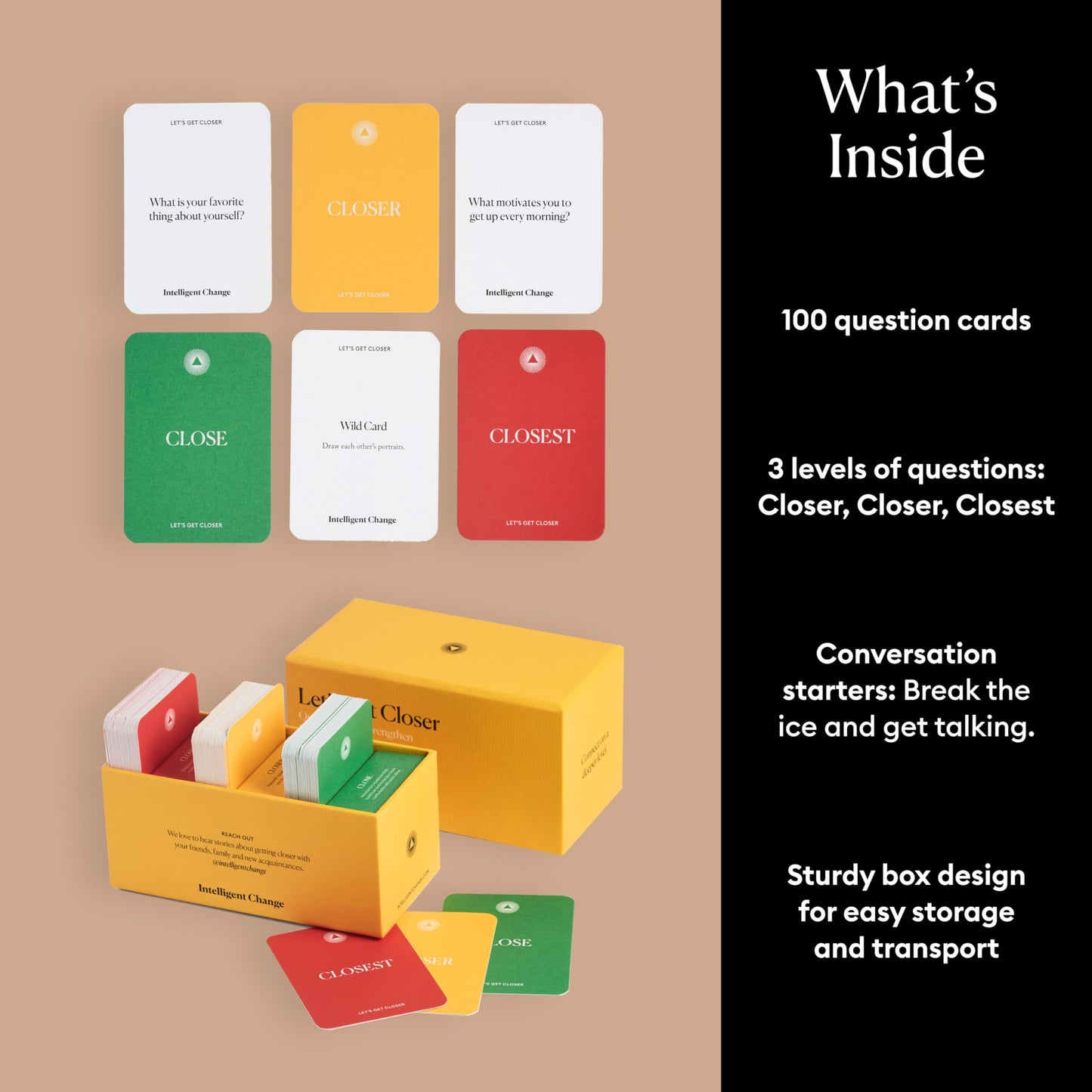 Intelligent Change Get Closer Conversation Cards for Couples, Intimacy Deck Card Game, Fun Date Night Ideas, 100 Icebreaker Couple Questions to Strengthen Bonds and Relationships