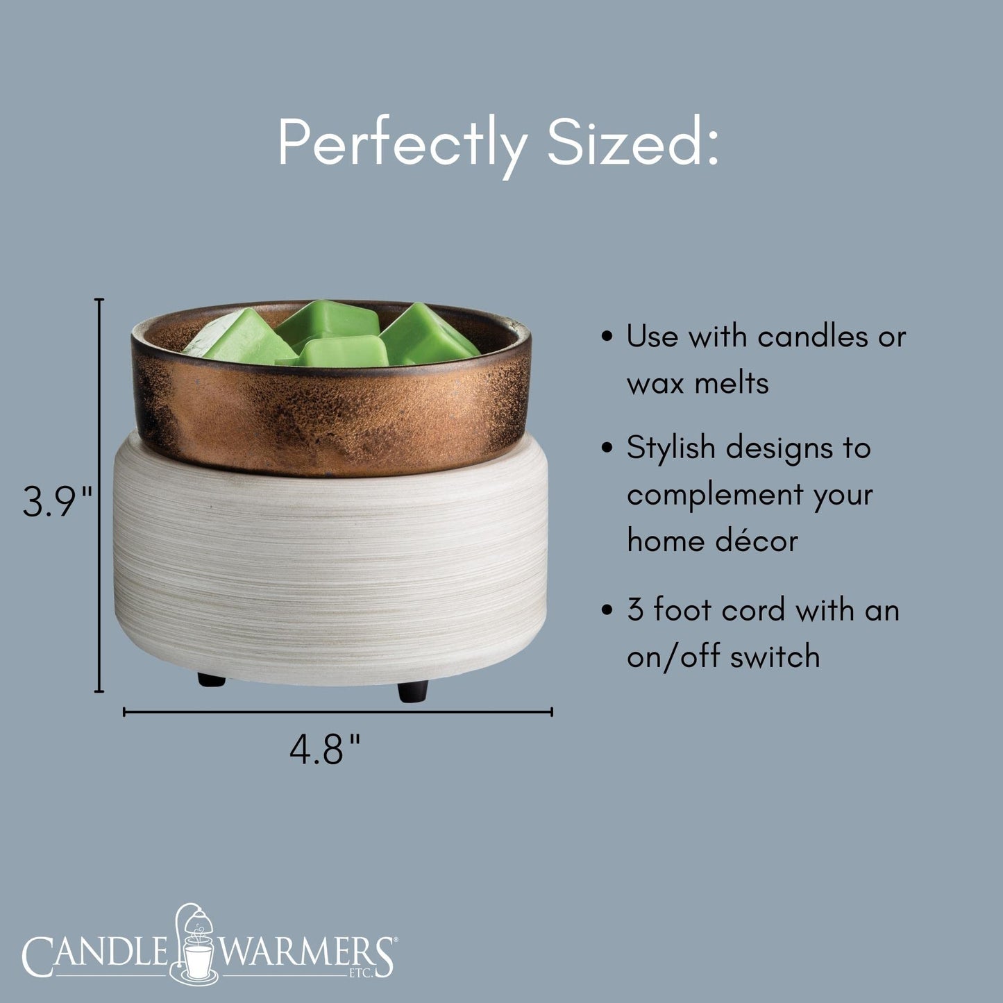 Candle Warmers Etc 2-In-1 Candle and Fragrance Wax Melt Warmer For Warming Scented Candles or Wax Melts and Tarts With To Freshen Room, Slate