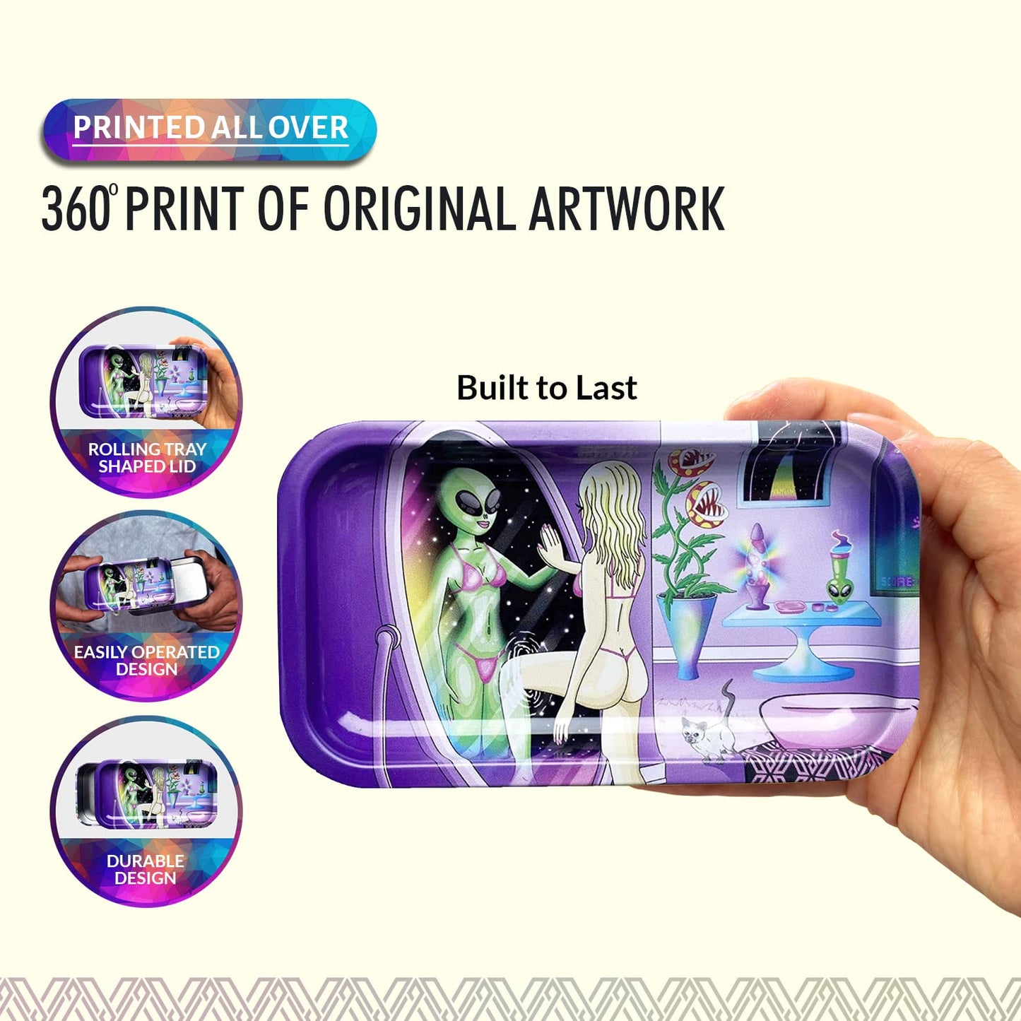 V. Syndicate 5" x 2.8" x 1.5" Mini Metal Storage Box with Lid - Airtight Lid to Avoid Moisture - Flex Your Style with 360 Print of Original Interactive Artwork on All Sides (Syndicase 2.0, Dank Diva)