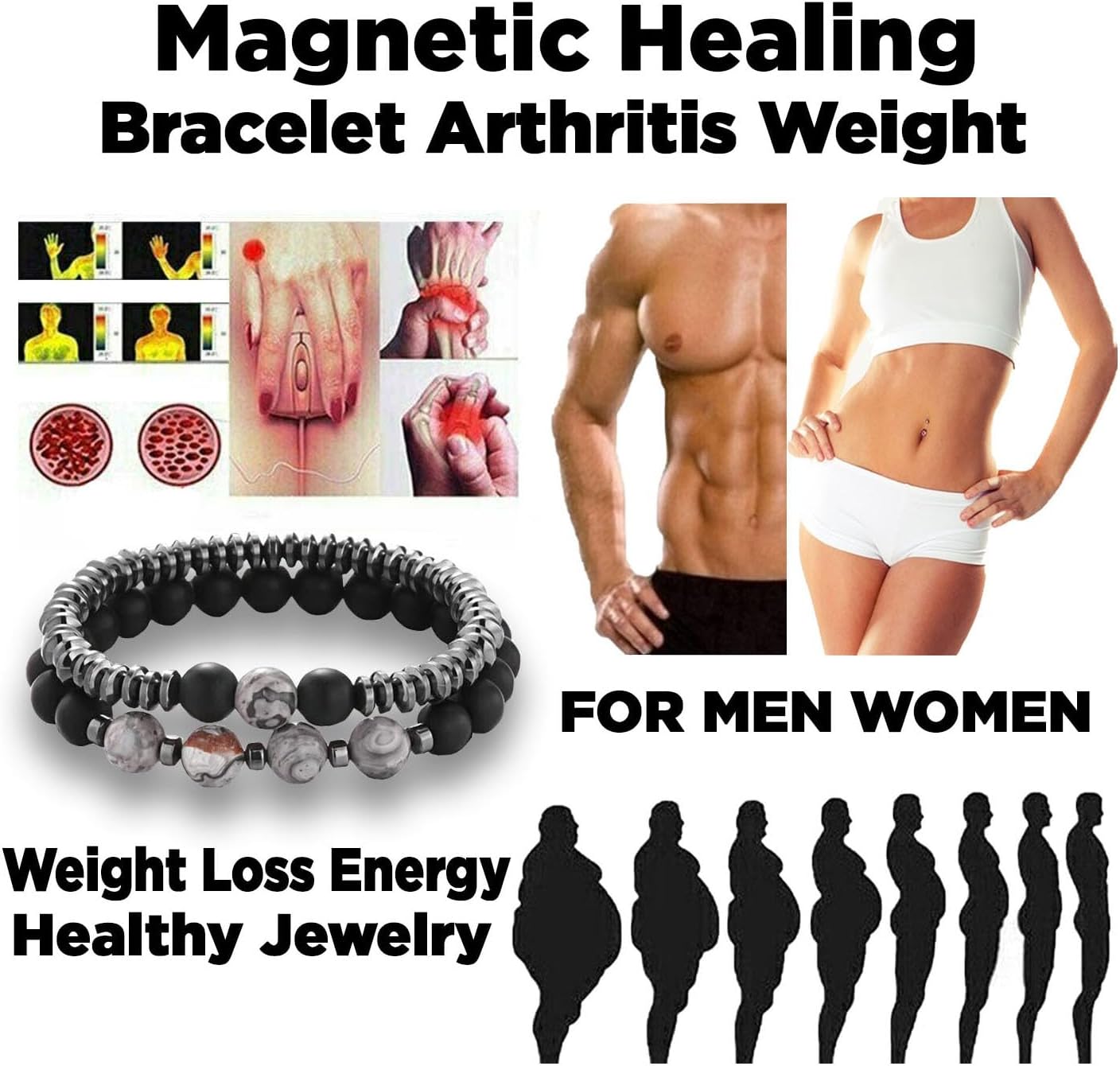 Magnetic Healing Bracelet Arthritis Pain Relief, STCORPS7 Weight Loss Energy Healthy Jewelry Therapy Heal Sleep,Hematite Bracelet for Men Women, Crystal Bring Luck and Prosperity and Happiness