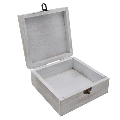 CVHOMEDECO. Rustic Metal Decorative Box Vintage Galvanized Storage Box with Lid and Hinged Square Stash Boxes for Photos, Jewelry, Keepsake and Gifts. Blue