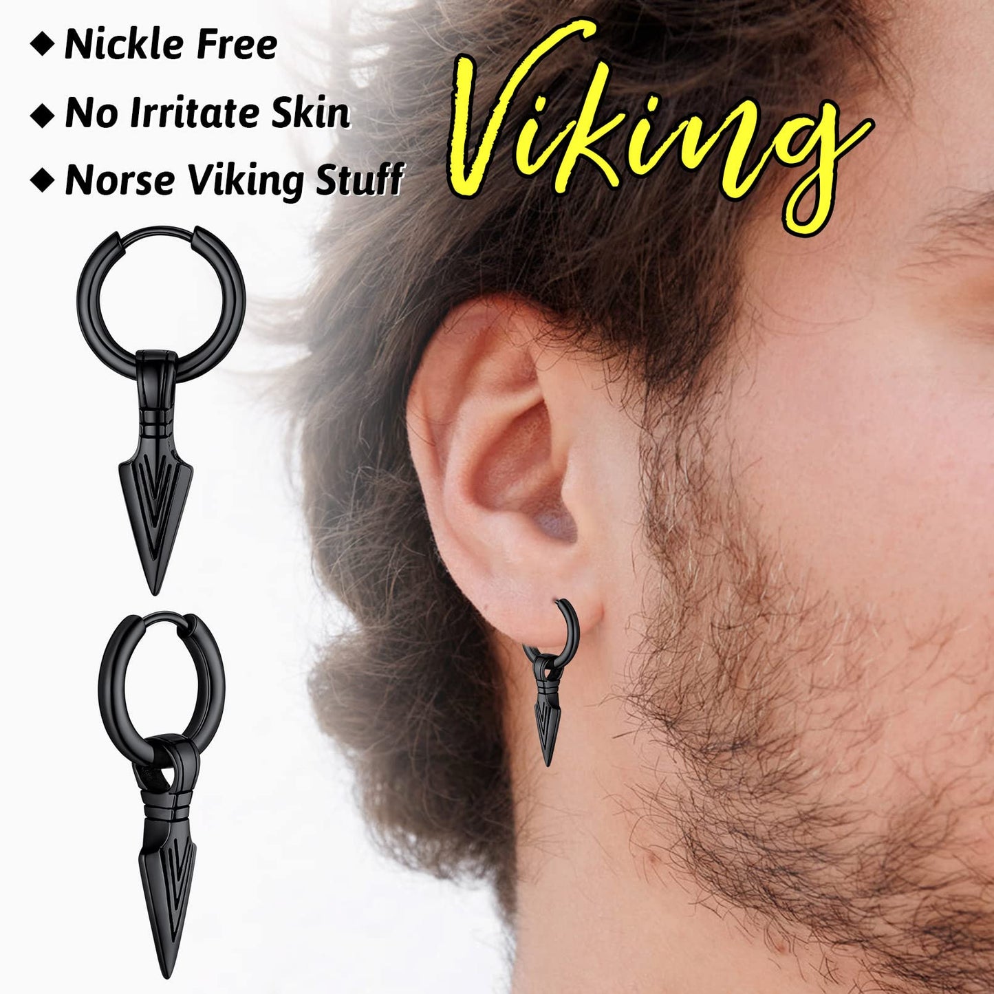 FaithHeart Viking Thors Hammer/Axe/Spear Head Earrings for Women Men Stainless Steel/18K Gold Plated Drop Earring Jewelry Gift Packaging