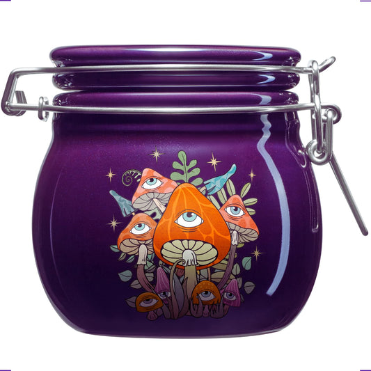 Herbs Stash Jar - Witchy Storage Jar, Smell Proof Stash Container Cute Mushroom Pottery Jar, Cauldron Stash Canister with Airtight Lid, Decorative Jar for Wicca Moon Magick Altar Easter Gifts Ideas