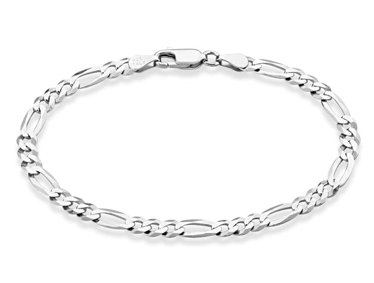 Miabella Solid 925 Sterling Silver Italian 5mm Diamond-Cut Figaro Chain Bracelet for Women Men, Made in Italy