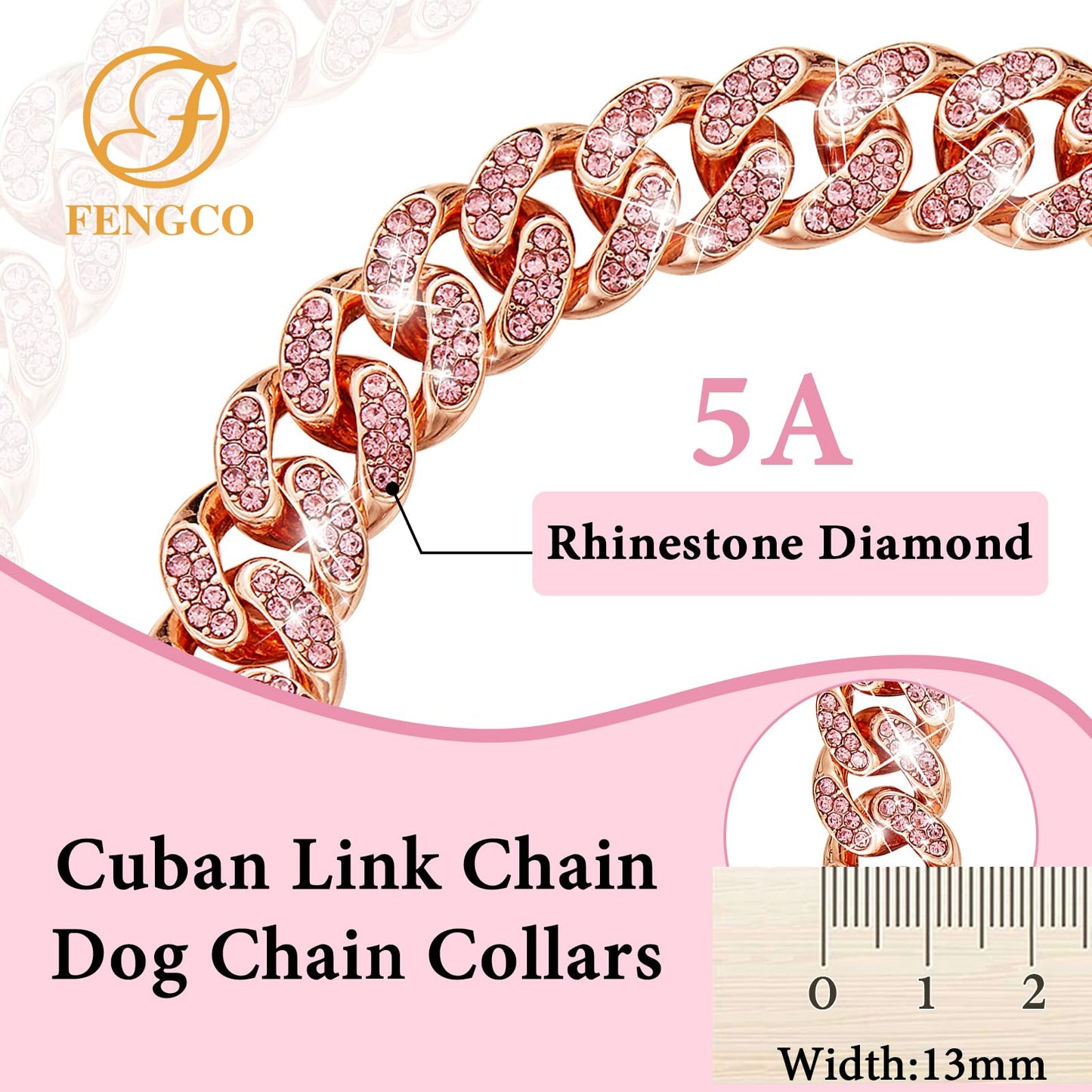 Silver Dog Chain Collar Diamond Cuban Link Dog Collar 13mm Wide Dog Necklace Metal Cat Chain Pet Crystal Collar Jewelry Accessories for Small Medium Large Dogs Cats(10inch)