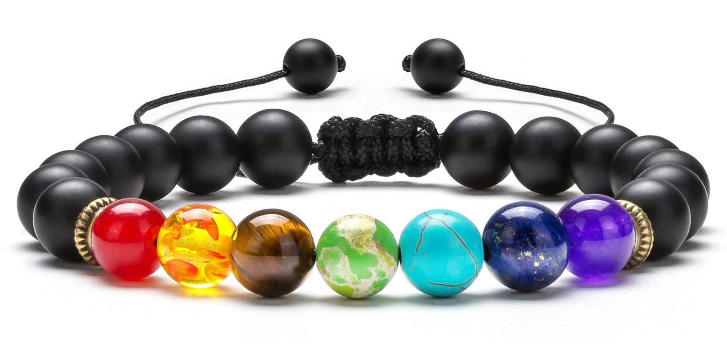 Hamoery Men Women 8mm Lava Rock Beads Chakra Bracelet Braided Rope Natural Stone Yoga Bracelet Bangle