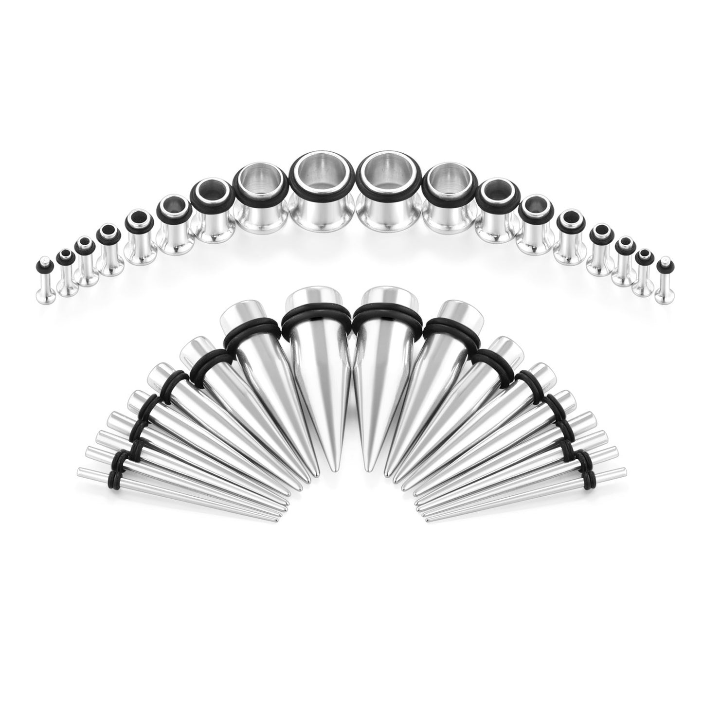 vcmart 14G-00G 36 pcs Ear Gauges Stretching Kit Tapers Plugs Eyelets Implant Grade Steel