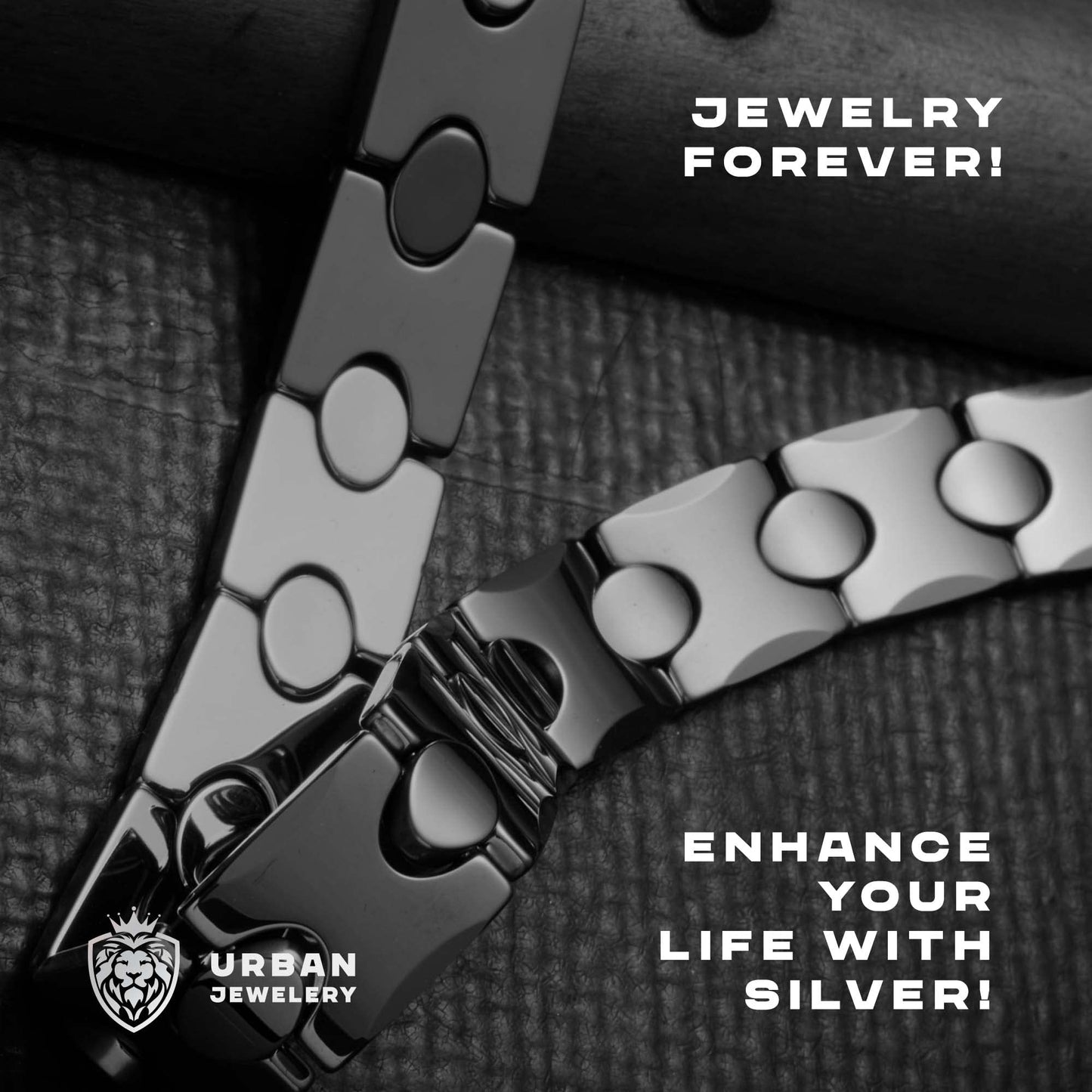 URBAN JEWELRY Stunning Solid Tungsten Link Bracelet for Men Polished Link, Puzzle, Ceramic Style (Silver, Black, 18K Gold Plated Option)