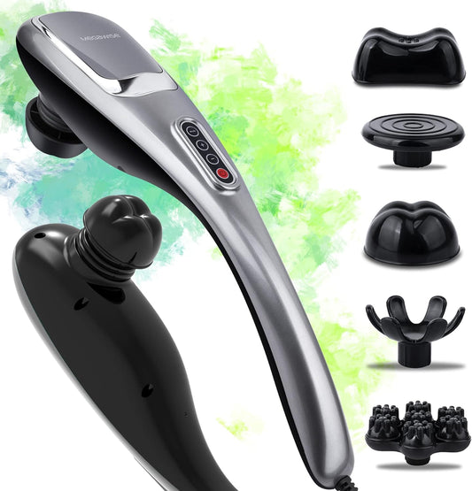 MEGAWISE Massager Handheld Deep Tissue Neck Back Massager for Shoulders, Waist, Legs, 3600 RPM Powerful Motor Electric Neck Massager with 5 Nodes & 5 Speeds, Knotty Muscle Relief