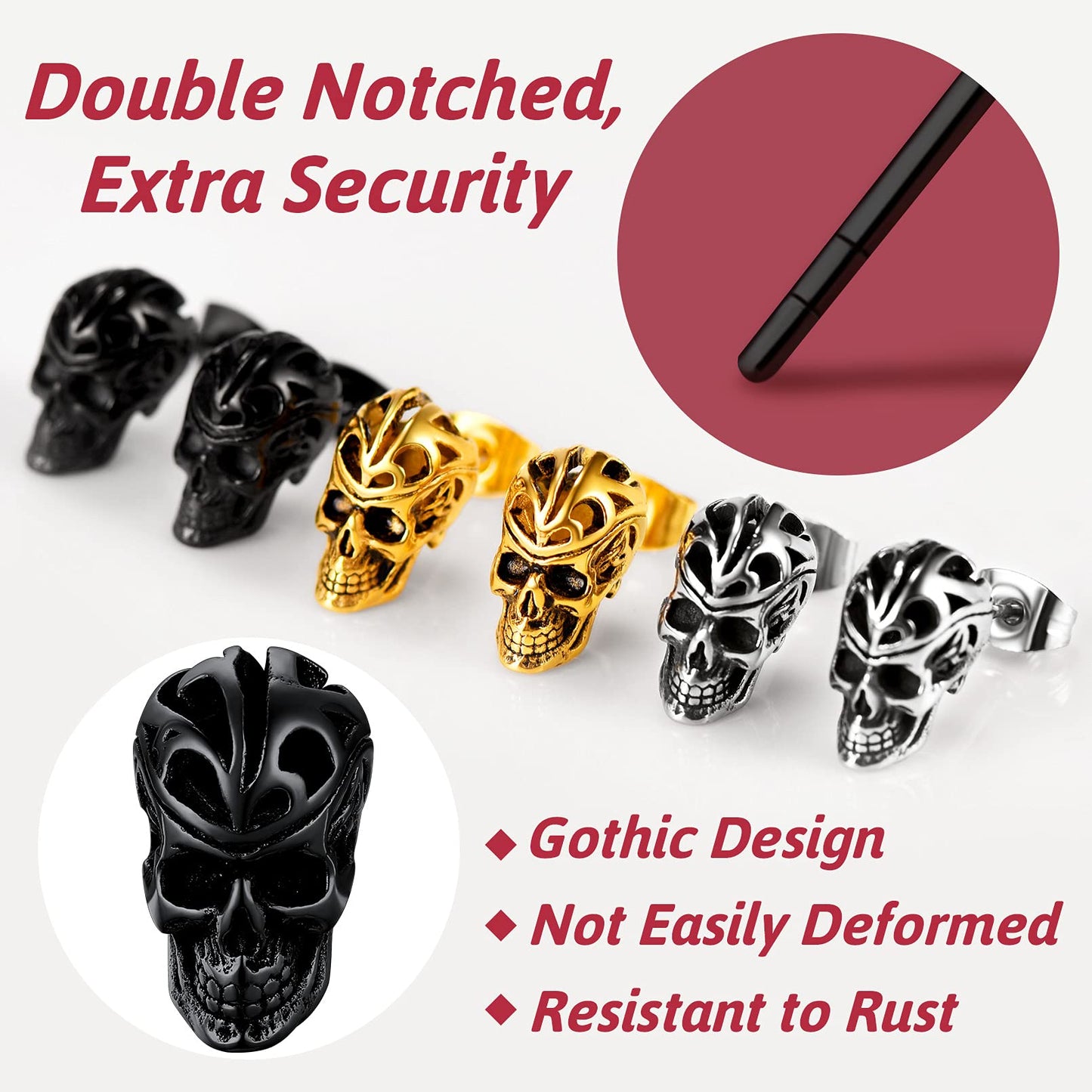 FaithHeart Punk Skull Earrings Stainless Steel/18K Gold Plated Gothic Skeleton Stud/Hoop Earrings for Women Man with Gift Packaging