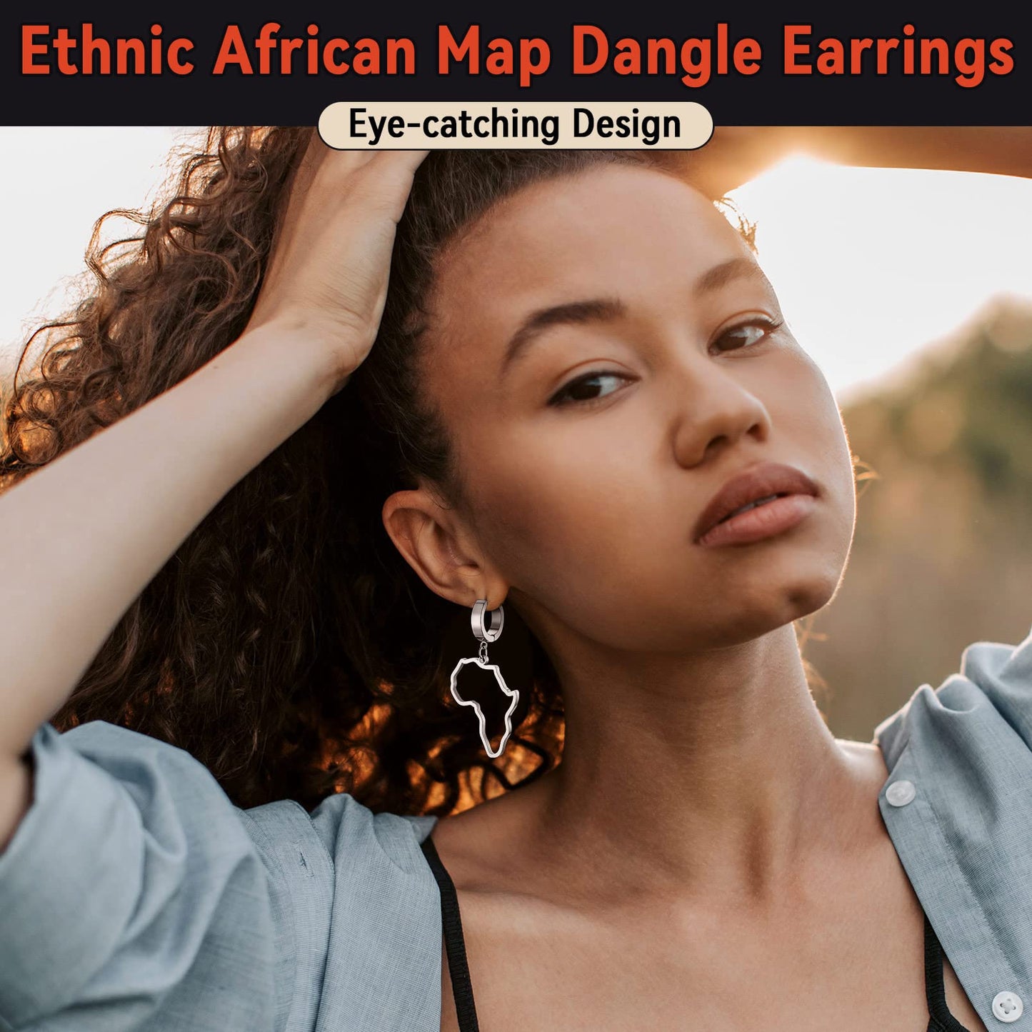 FaithHeart African Map Shaped Drop Earrings Stainless Steel/18K Gold Plated Statement Africa Jewelry Ear Charms for Women Teen Girls