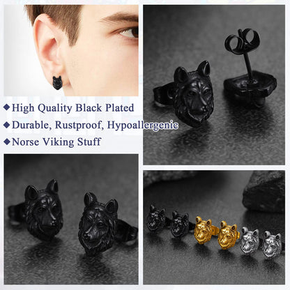 FaithHeart Norse Viking Jewelry Sterling Silver/Stainless Steel Stud Earrings Celtic Wolf/Thors Hammer Studs for Women Men