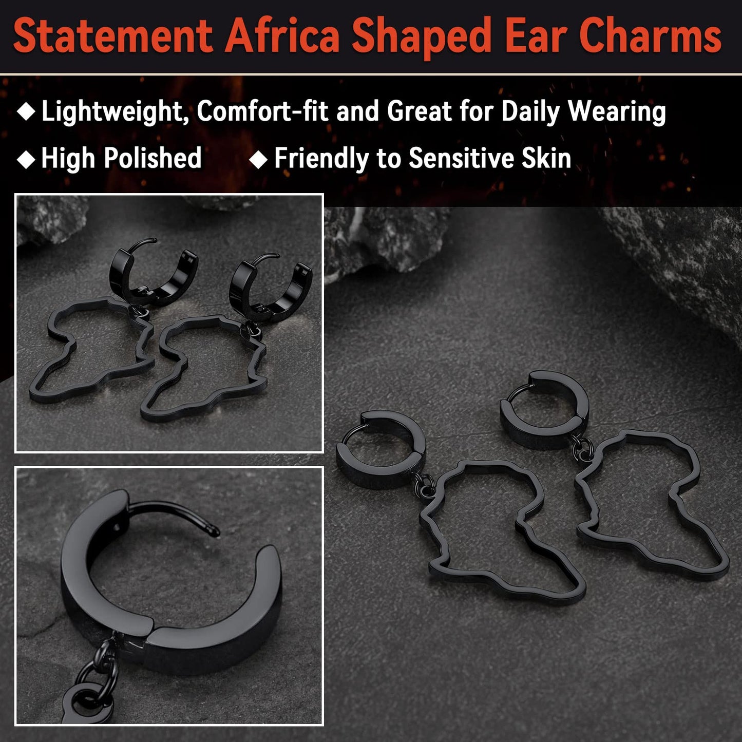 FaithHeart African Map Shaped Drop Earrings Stainless Steel/18K Gold Plated Statement Africa Jewelry Ear Charms for Women Teen Girls