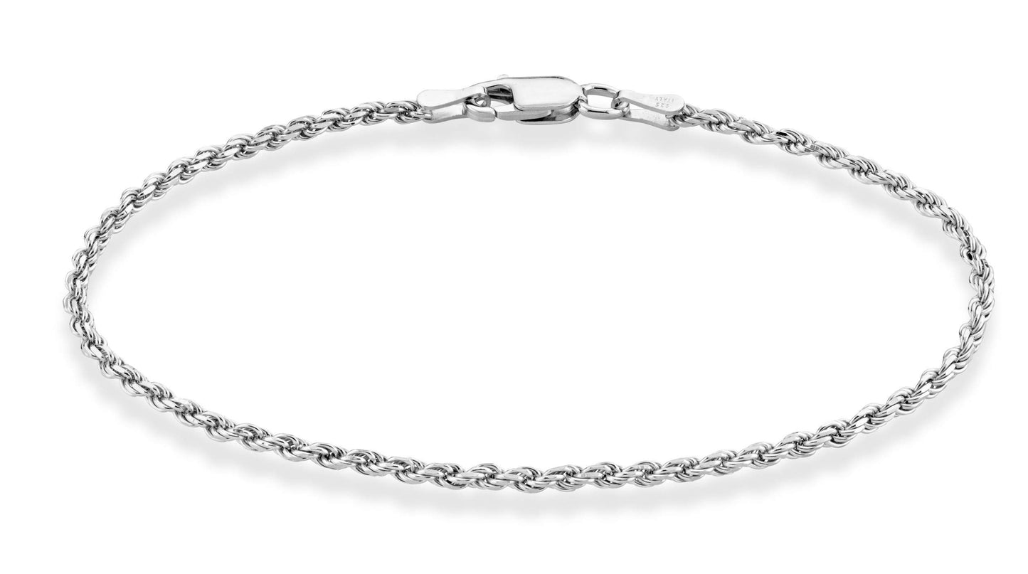 Miabella Solid 925 Sterling Silver Italian 2mm, 3mm Diamond-Cut Braided Rope Chain Bracelet for Women Men, Made in Italy