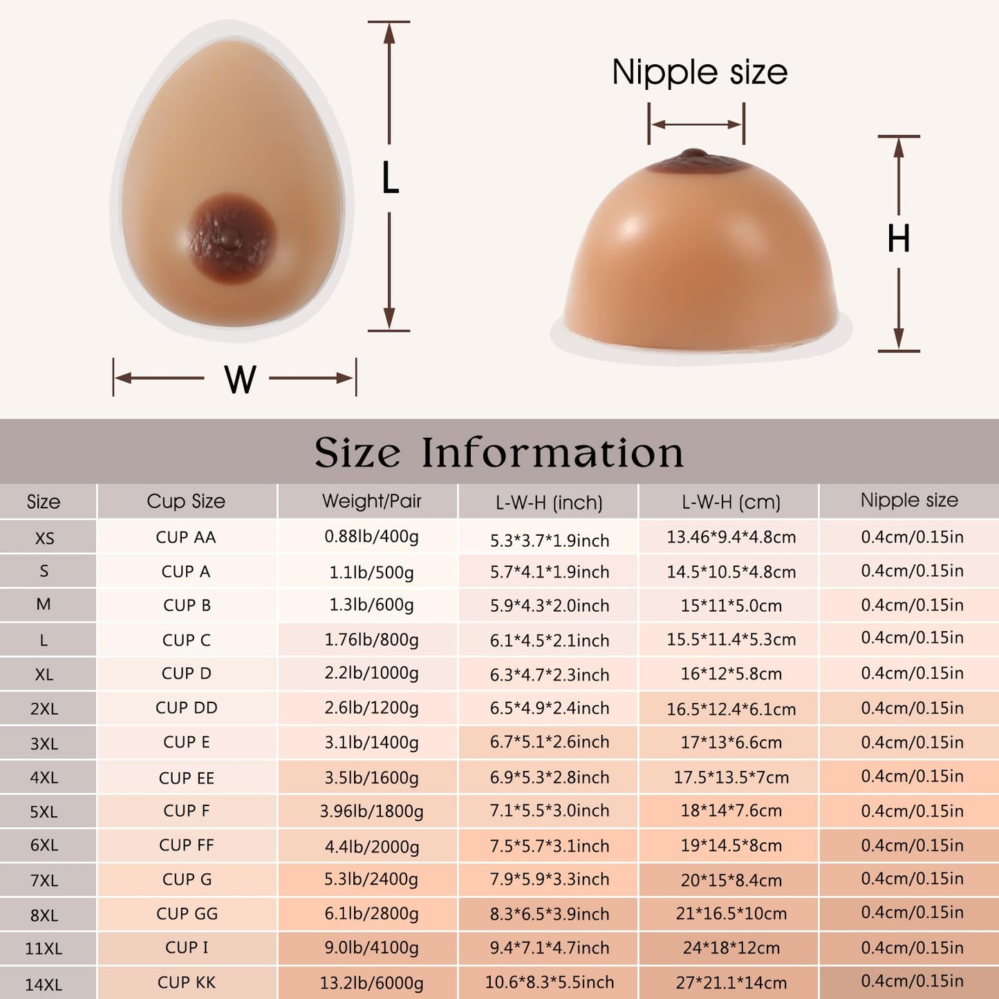 Vollence Self Adhesive Silicone Breast Forms Fake Boobs for Mastectomy Prosthesis Crossdresser Trans gender Cosplay