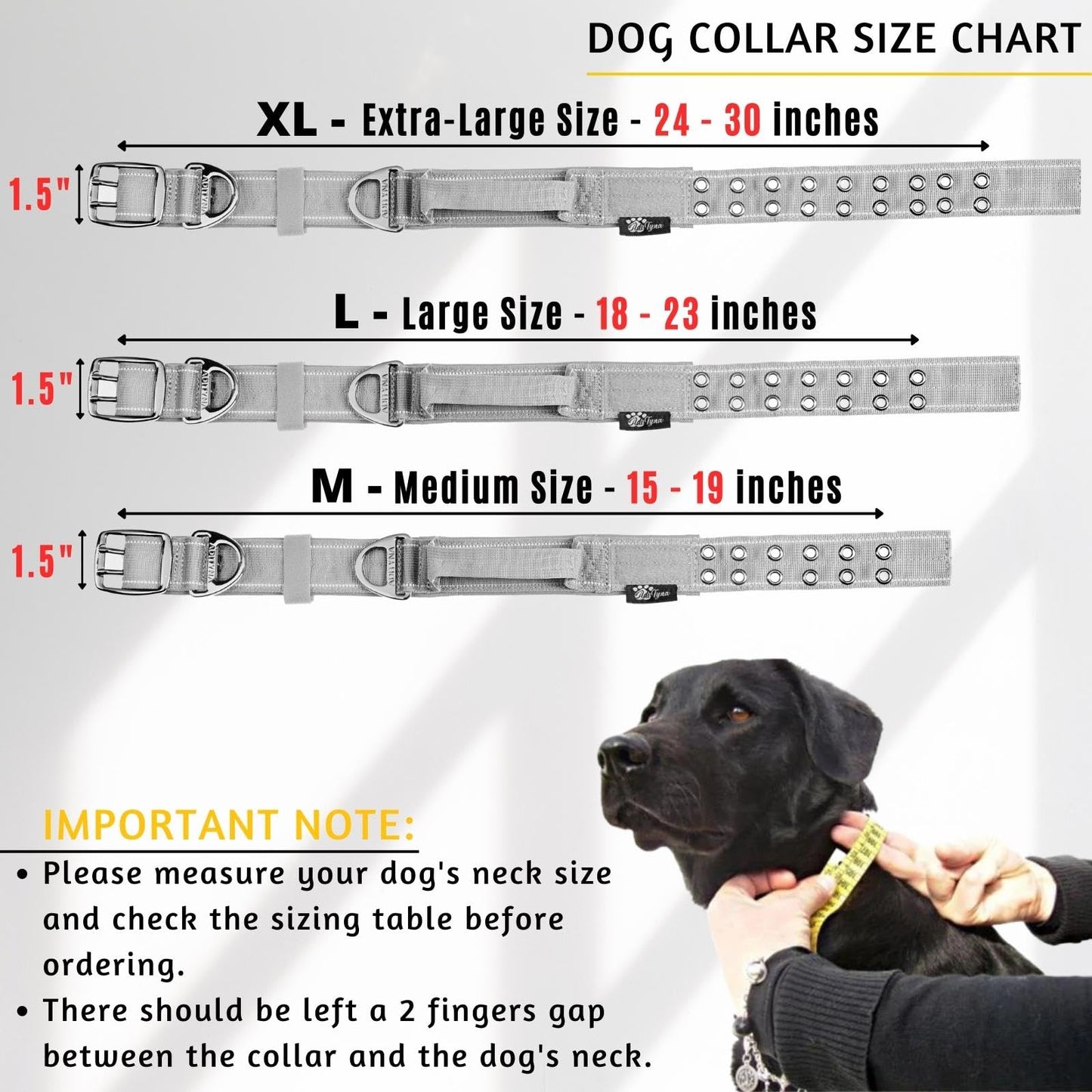 ADITYNA - Heavy Duty Dog Collar with Handle - Thick Dog Collar for Large Dogs - Wide, Reflective, Tactical, Soft Neoprene Padded - Perfect Dog Collar for Training and Walking