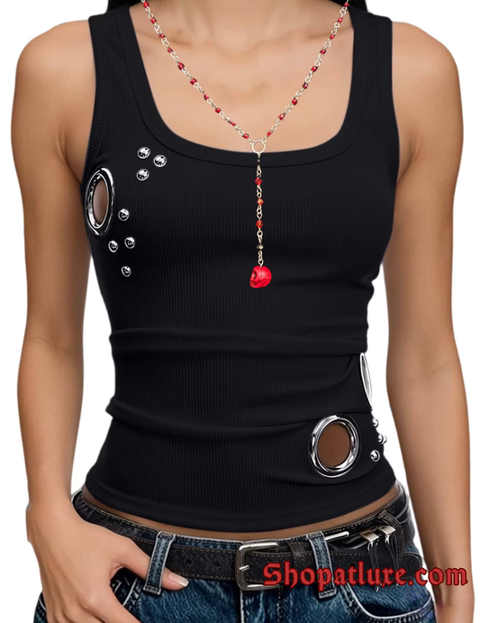 Gothic Red Skull Lariat Necklace