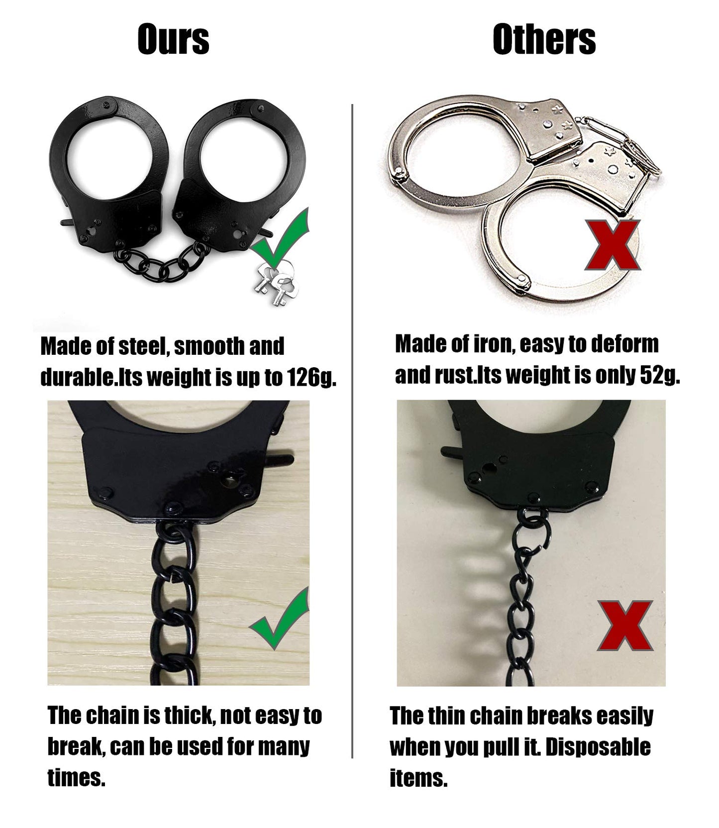 Toy Handcuffs with Keys Metal Toy Handcuffs for Kids (Black)