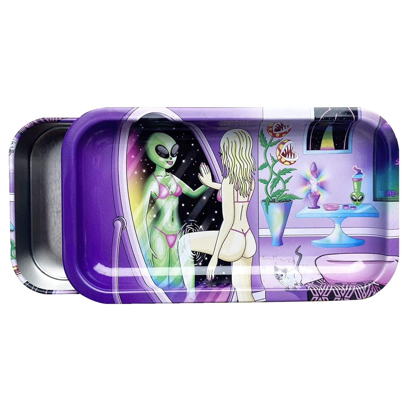 V. Syndicate 5" x 2.8" x 1.5" Mini Metal Storage Box with Lid - Airtight Lid to Avoid Moisture - Flex Your Style with 360 Print of Original Interactive Artwork on All Sides (Syndicase 2.0, Dank Diva)