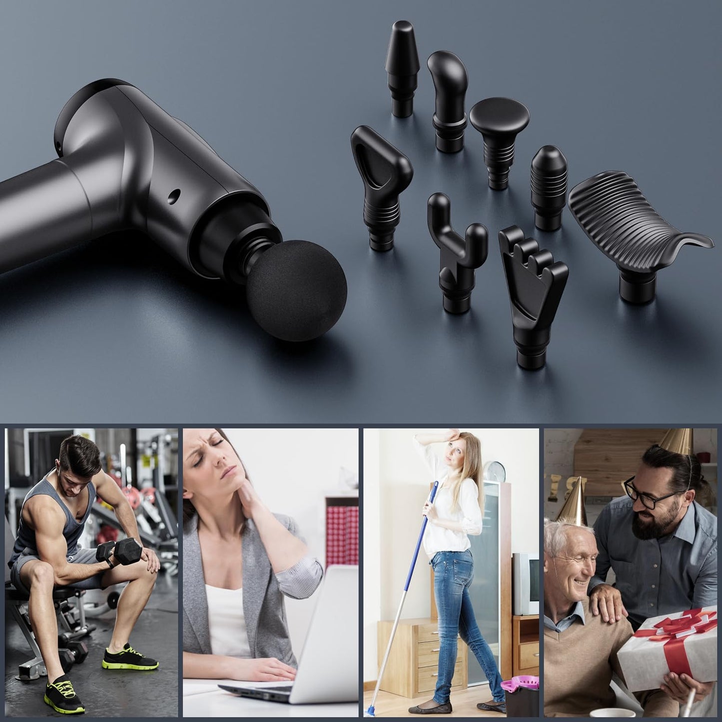 Massage Gun Deep Tissue, Handheld Electric Muscle Massager, High Intensity Percussion Massage Device for Pain Relief with 9 Attachments & 30 Speed(Black)