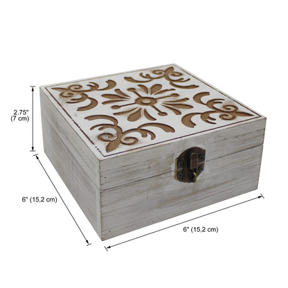 CVHOMEDECO. Rustic Metal Decorative Box Vintage Galvanized Storage Box with Lid and Hinged Square Stash Boxes for Photos, Jewelry, Keepsake and Gifts. Blue