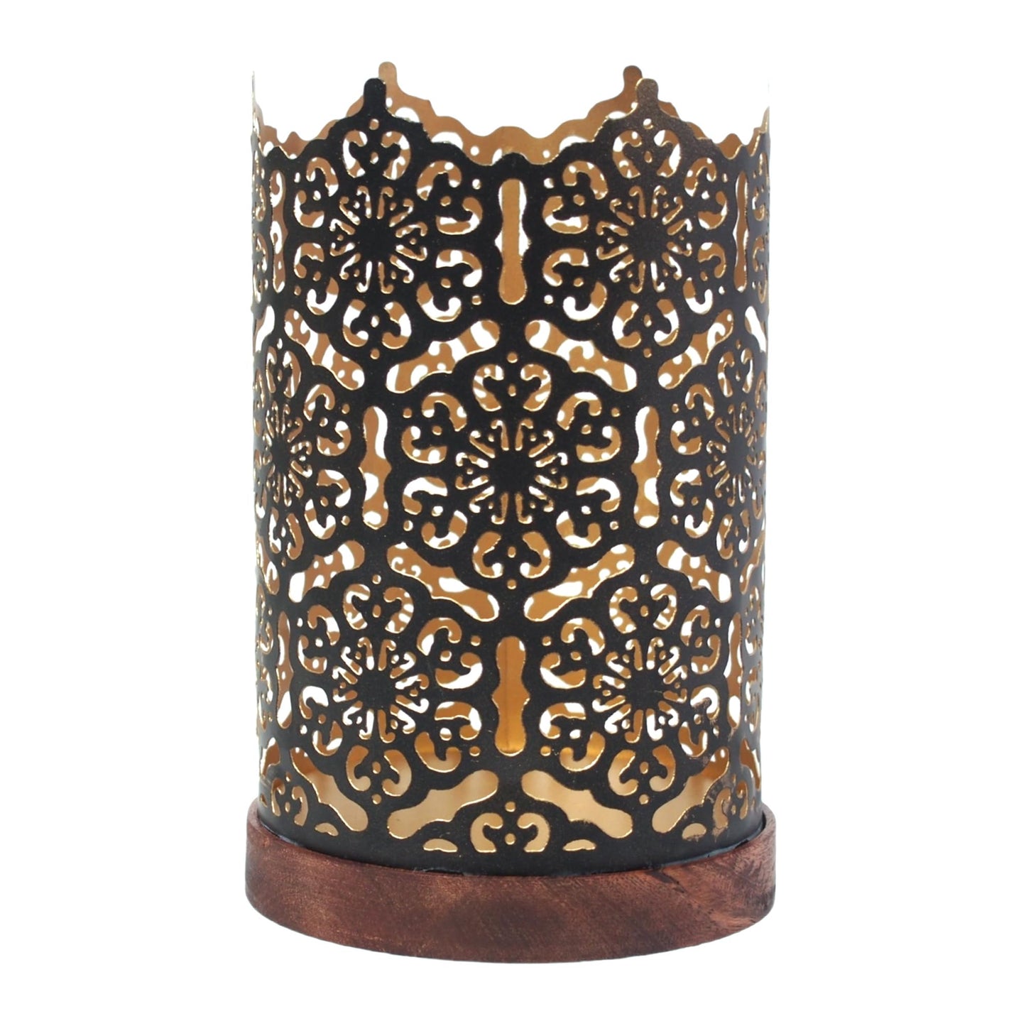 Hosley 4.5" High Black (Gold Inside) Metal Jar Holder Candle Sleeve. Candle Holder, Votive, Tea Light Lanterns Use with Tealights. Ideal Gift for Weddings, Parties, Spa and Aromatherapy O6