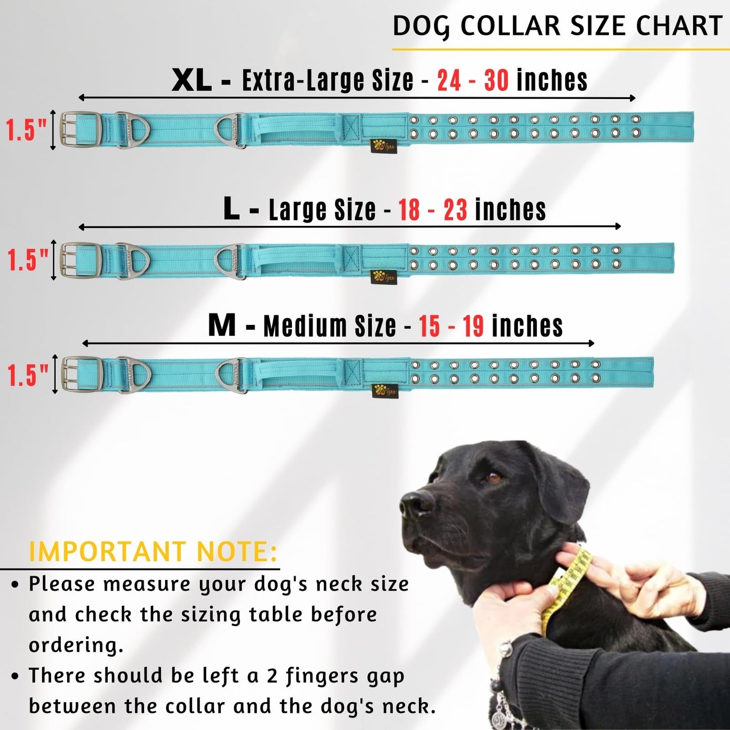 ADITYNA - Heavy Duty Dog Collar with Handle - Thick Dog Collar for Large Dogs - Wide, Reflective, Tactical, Soft Neoprene Padded - Perfect Dog Collar for Training and Walking