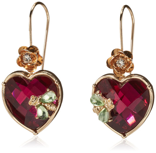 Betsey Johnson Womens Stone Heart Dangle Earrings