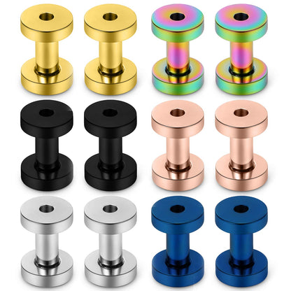 Lcolyoli Screw Fit Ear Gauges Kit Surgical Steel Tunnel Expander Earrings Earlobe Plugs Body Piercing Jewelry Set for Women Men 14G-00G 12 Pieces