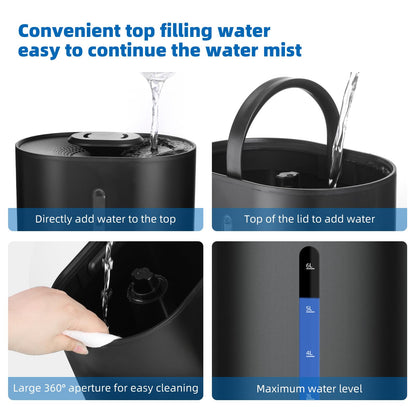 6L Humidifiers for Bedroom Large Room Home, Cool and Warm for Baby and Plants Mist Top Fill Desk Humidifiers Essential Oil Diffuser, Quiet with Adjustable Mist,360°Nozzle-Black