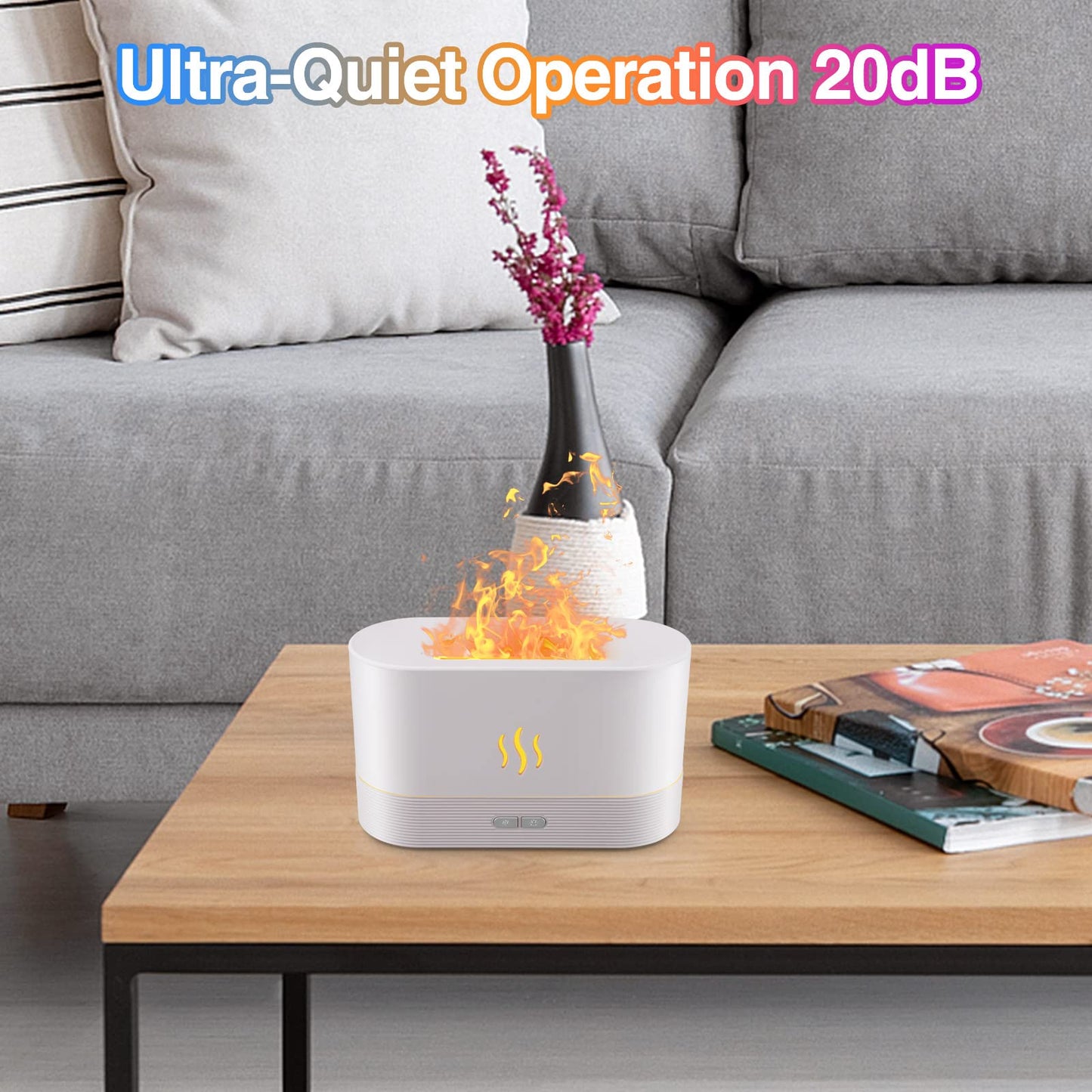 Colorful Flame Air Aroma Diffuser Humidifier, Upgraded 7 Flame Colors Noiseless Essential Oil Diffuser for Home,Office,Yoga with Auto-Off Protection 180mL (8Hours Black)