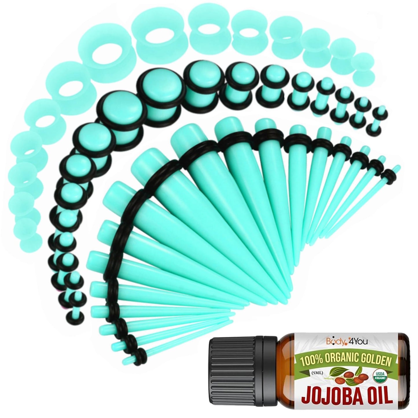 BodyJ4You 54PC Ear Stretching Kit 14G-12mm - Aftercare Jojoba Oil - Acrylic Plugs Gauge Tapers Silicone Tunnels - Lightweight Expanders Men Women