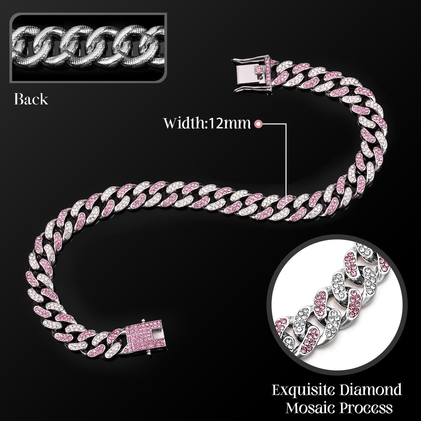 LEIFIDE Pink Crystal Dog Necklace Rose Gold Link Chain Collar for Small, Medium and Large Dogs 8 Inch