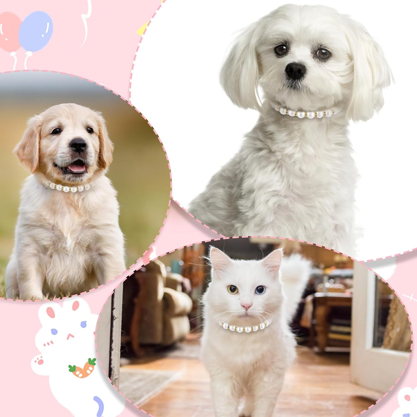 Dog Cat Pearl Collar Necklace, Adjustable Beaded Pet Collars Delicate Cat Wedding Collar Jewelry for Girl Cat Puppy Dogs Accessories (Gold)