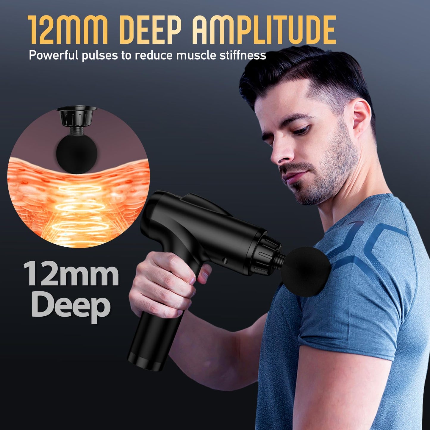 Massage Gun Deep Tissue, Handheld Electric Muscle Massager, High Intensity Percussion Massage Device for Pain Relief with 9 Attachments & 30 Speed(Black)