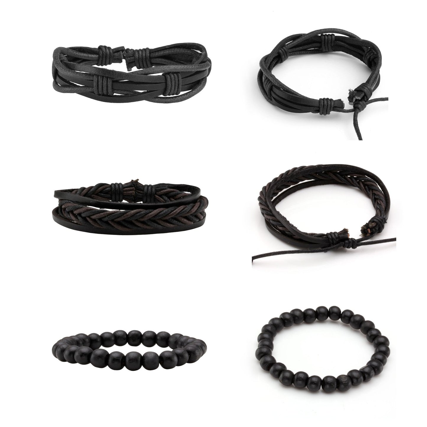 MILAKOO 6 Pcs Punk Braided Leather Bracelets for Men Women Cuff Wrap Wristbands Adjustable