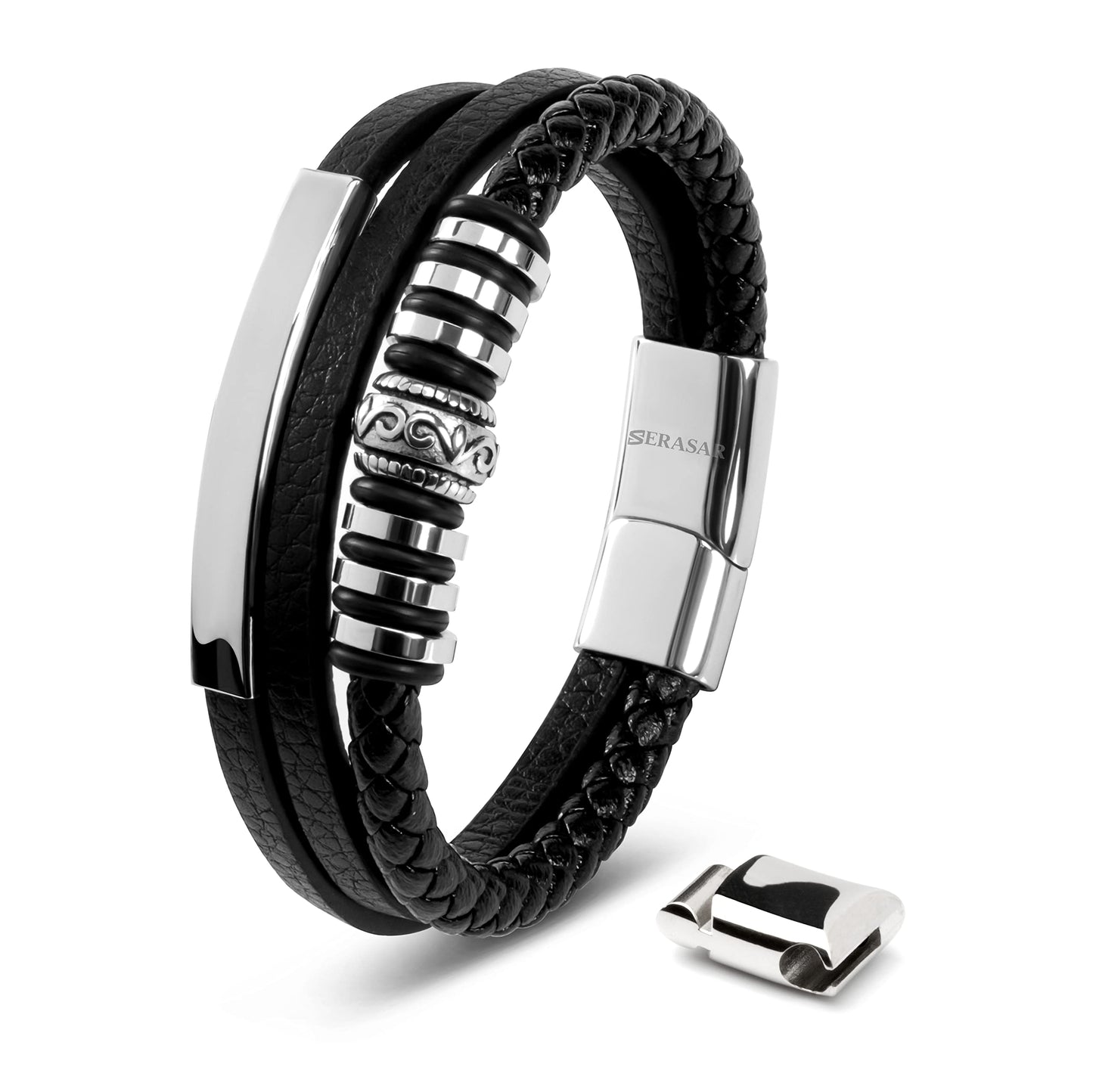 SERASAR Premium Leather Bracelet Men | Stainless Steel Magnetic Clasp | Three Colors | Jewelry Box Included