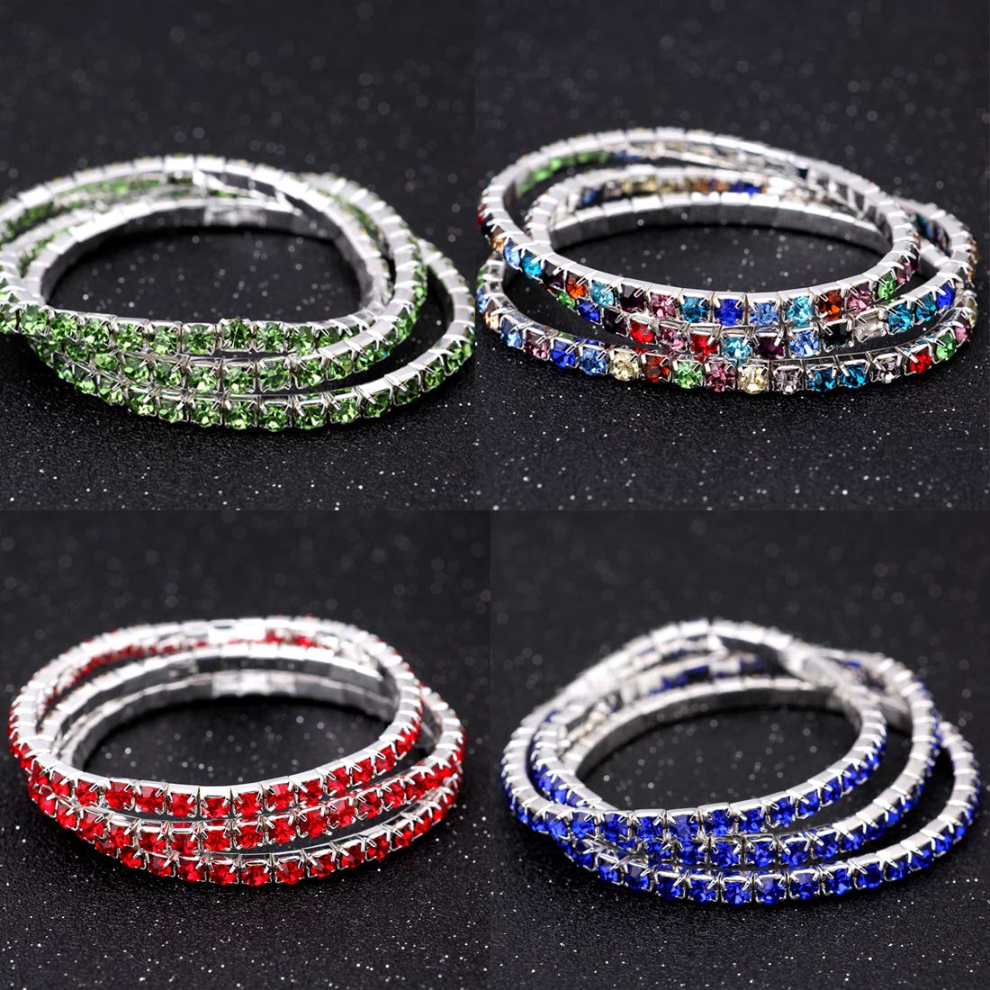 Zealmer Sparkle Multicolor Rhinestone Stackable Stretch Bracelets for Women