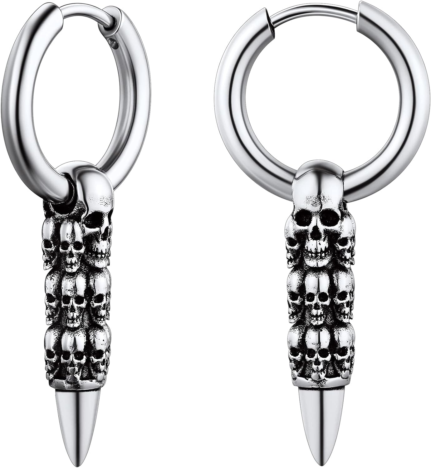 FaithHeart Punk Skull Earrings Stainless Steel/18K Gold Plated Gothic Skeleton Stud/Hoop Earrings for Women Man with Gift Packaging