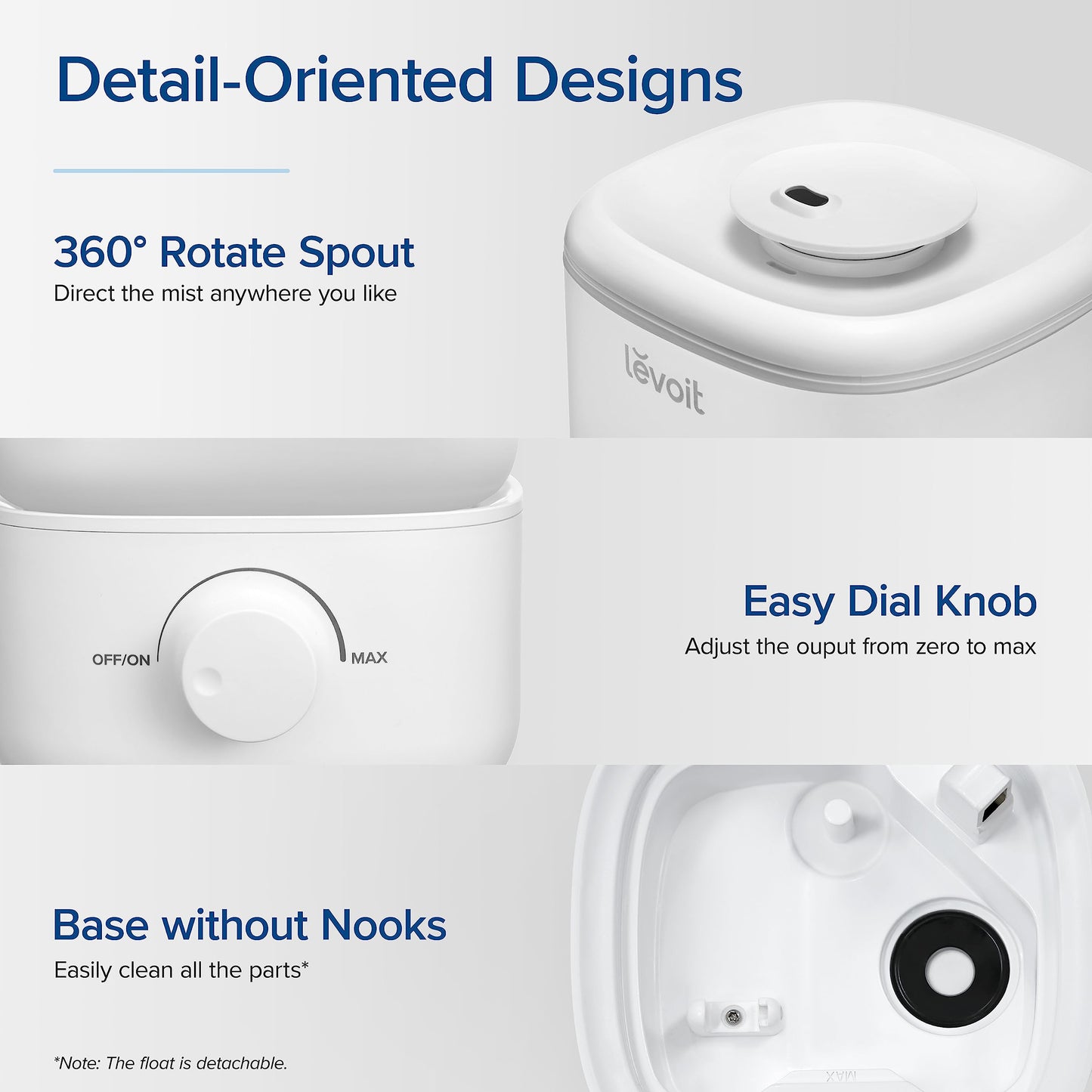 LEVOIT Humidifiers for Bedroom, Quiet (3L Water Tank) Cool Mist Top Fill Essential Oil Diffuser with 25Watt for Home Large Room, 360° Nozzle, Rapid Ultrasonic Humidification for Baby Nursery and Plant