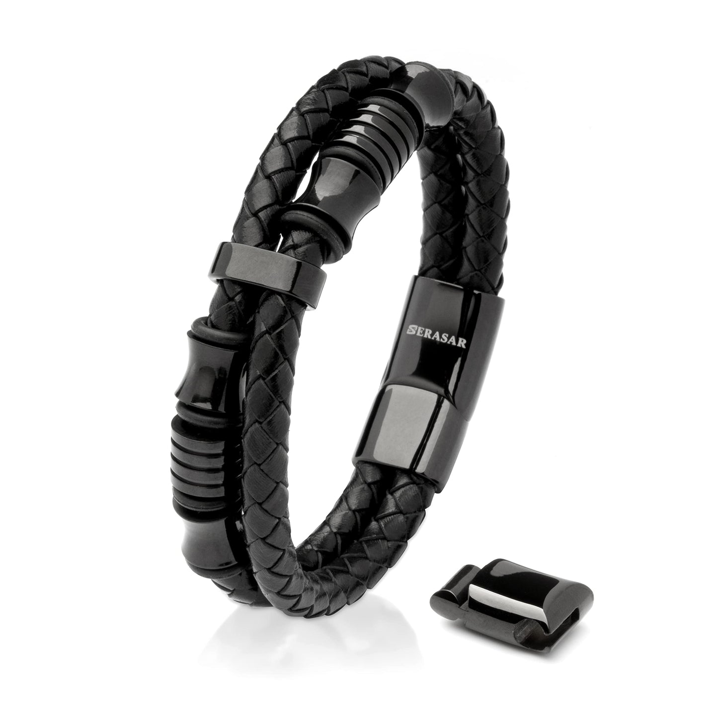 SERASAR Premium Leather Bracelet Men | Stainless Steel Magnetic Clasp | Three Colors | Jewelry Box Included