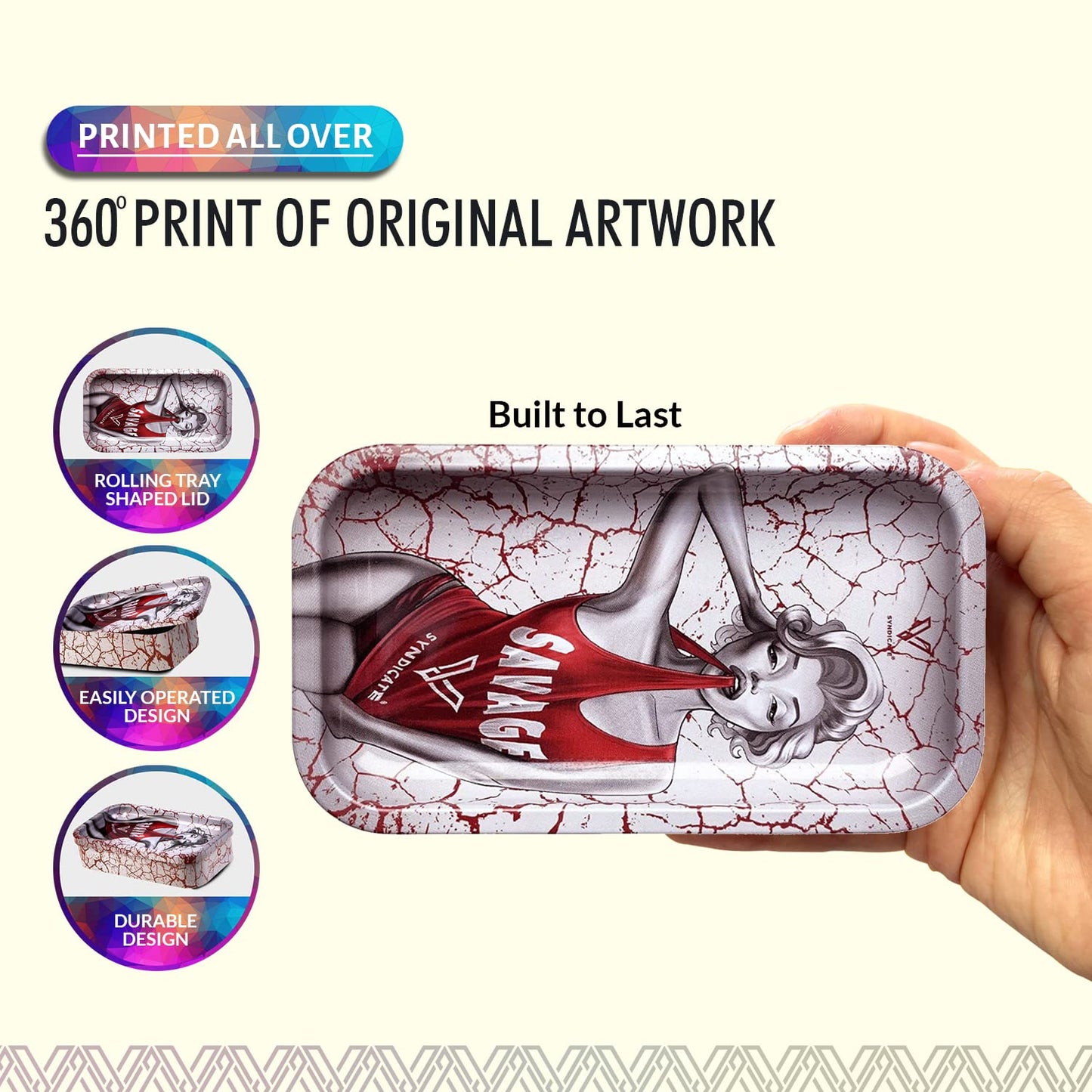 V. Syndicate 5" x 2.8" x 1.5" Mini Metal Storage Box with Lid - Airtight Lid to Avoid Moisture - Flex Your Style with 360 Print of Original Interactive Artwork on All Sides (Syndicase 2.0, Dank Diva)