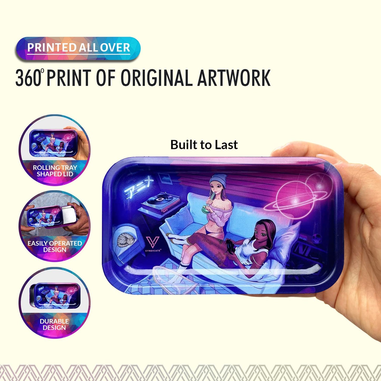 V. Syndicate 5" x 2.8" x 1.5" Mini Metal Storage Box with Lid - Airtight Lid to Avoid Moisture - Flex Your Style with 360 Print of Original Interactive Artwork on All Sides (Syndicase 2.0, Dank Diva)