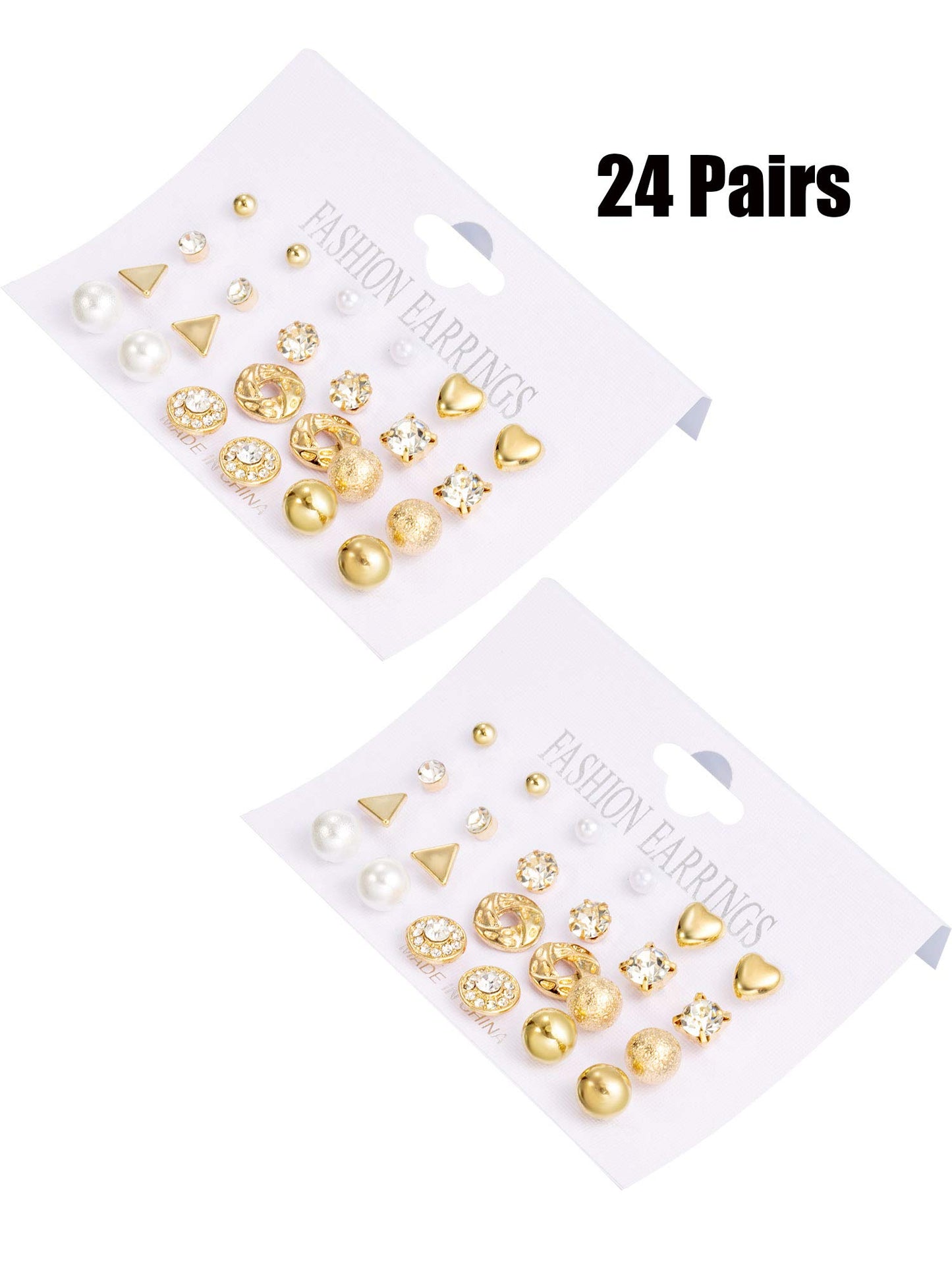 BBTO 24 Pairs Stud Earrings Crystal Pearl Earring Set Ear Stud Jewelry for Girls Women Men, Silver and Gold