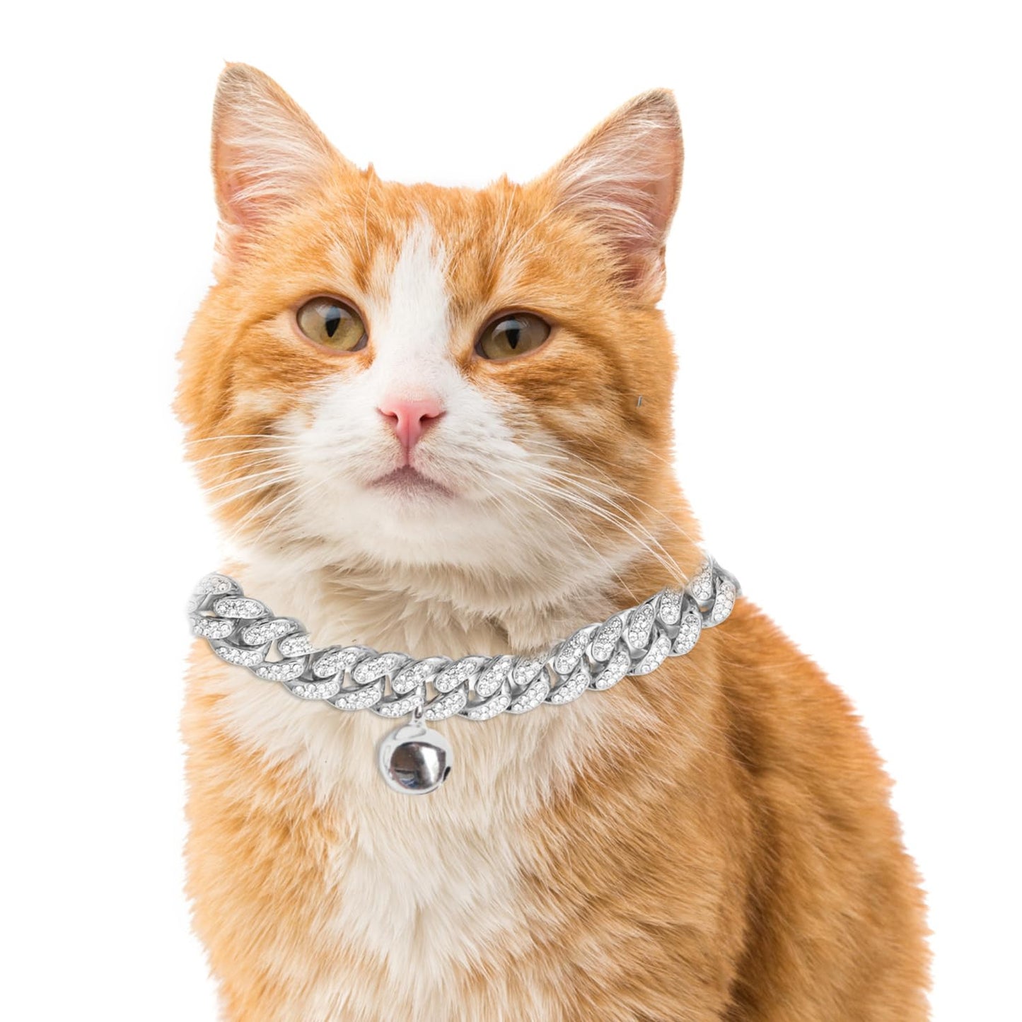 Halukakah Cat Collar - Carat - Iced Out Diamond Cuban Link Gold Chain for Cats & Kittens - Platinum Plated 7" Collar Size - for Decoration Only - Get Your Cat Catwalk Ready