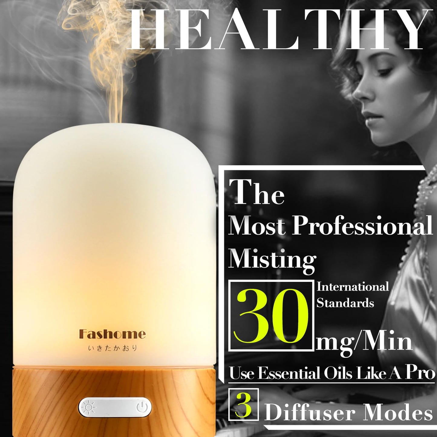 Handmade Glass Essential Oils Diffuser, Quiet 6-in-1 High-End Humidifier, Home Aromatherapy Fragrant Aroma Diffuser with Multiple LED Light Modes Timer and Auto-Off Safety Switch, Gift Choice