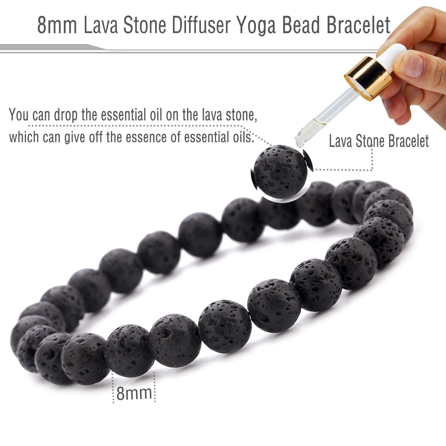 Hamoery Men Women 8mm Natural Stone Lava Rock Diffuser Bracelet Elastic Yoga Agate Beads Bracelet Bangle