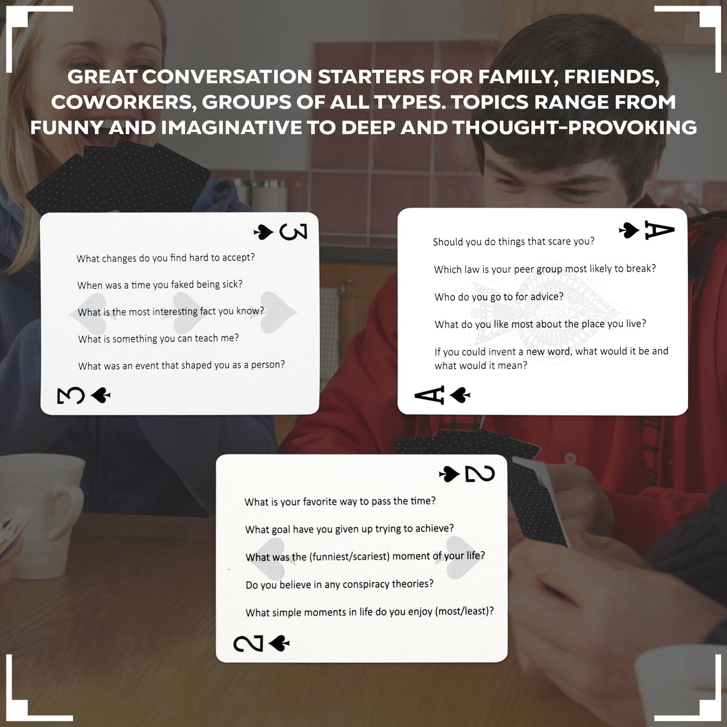 250 Thought Provoking Conversation Cards Game for Family, Friends, Relationships & Coworkers - Icebreaker Dinner Question Cards Game, Great for Road Trips